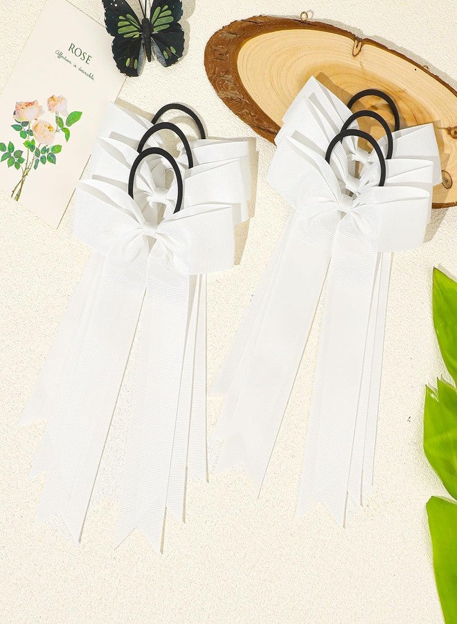 CEELGON 20 PCS College Style Cheer Bows Collegiate Long Tail Skinny Cheer Bow Elastic Hair Tie Bows for Teens Girls Softball Competition Sports Cheerleaders (White) - Image 5